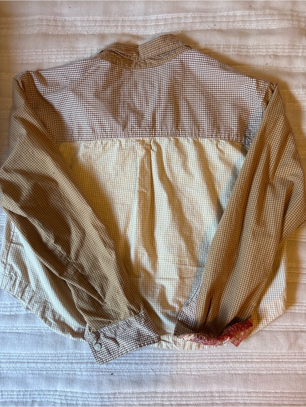 American Eagle Outfitters Brown & Cream Patchwork Button-Down Shirt - Picture 2 of 3